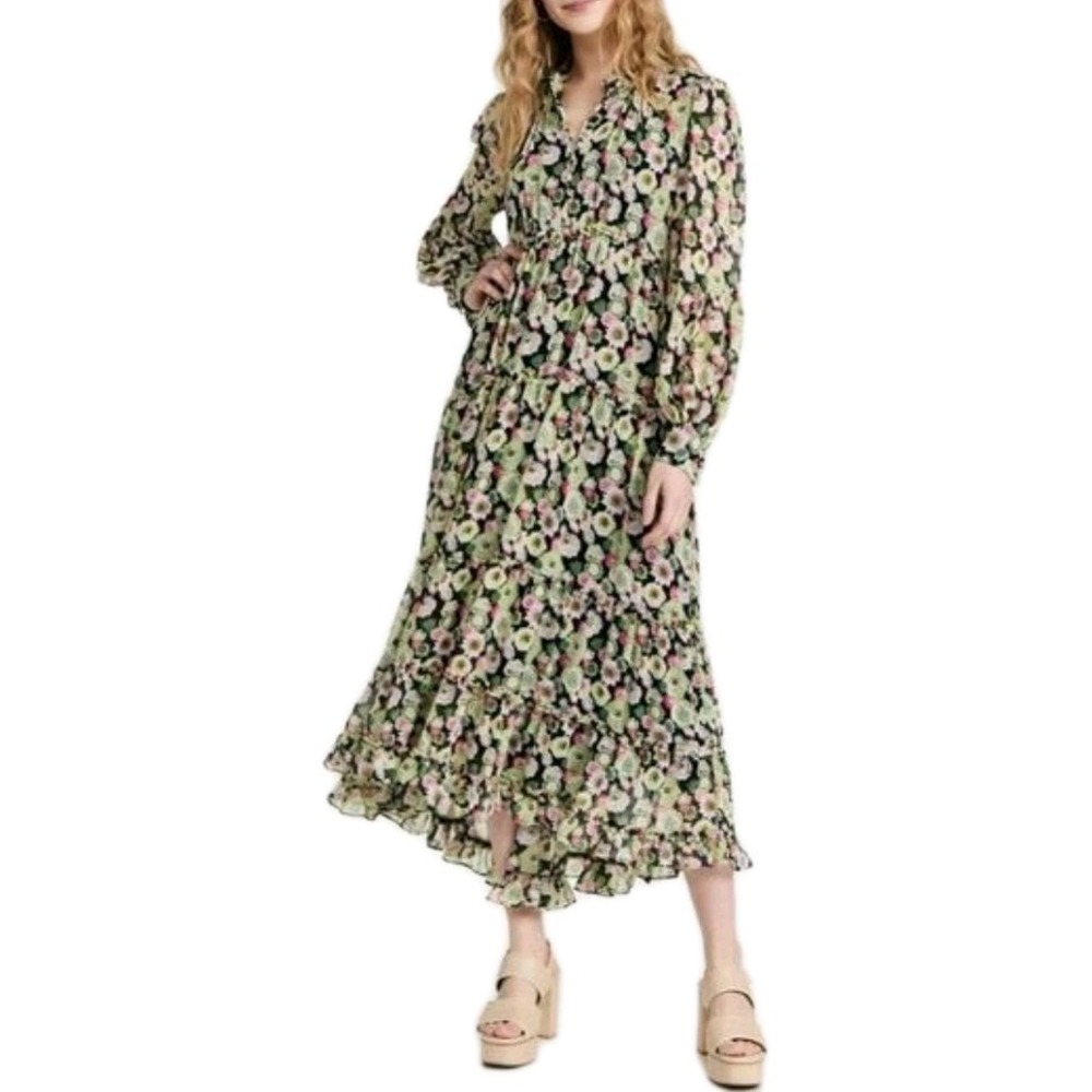 Cinq A Sept Floral Long-sleeve Lucille Tiered Chiffon Dress Size 0